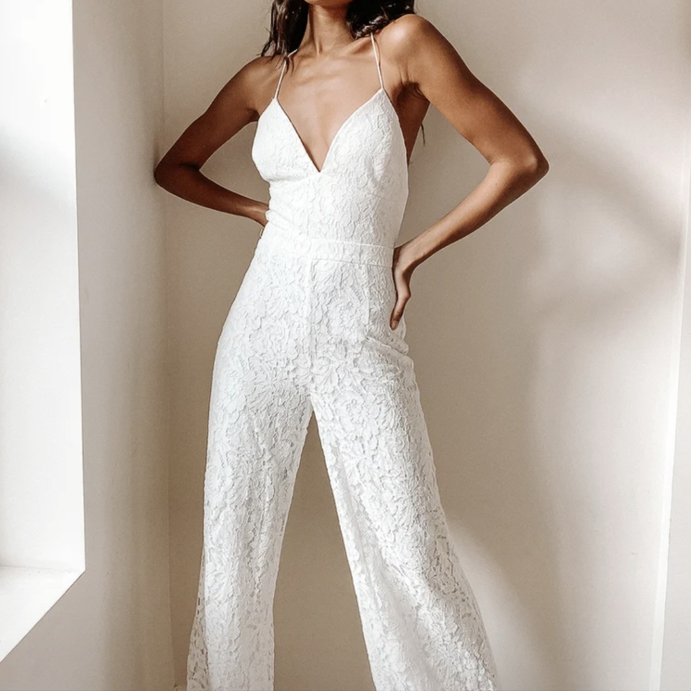 All About Tonight Wide-Leg Lace-up Jumpsuit XS